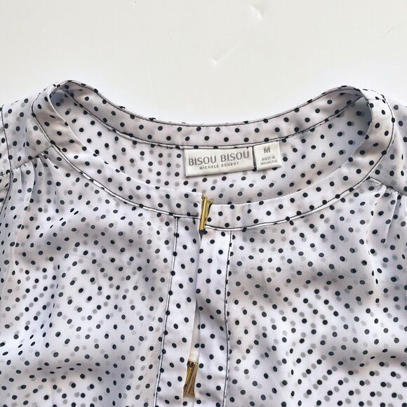 Bisou Bisou Shirt Womens Size M Polka Dot Black/White Sleeveless Elastic Hem - Picture 3 of 11